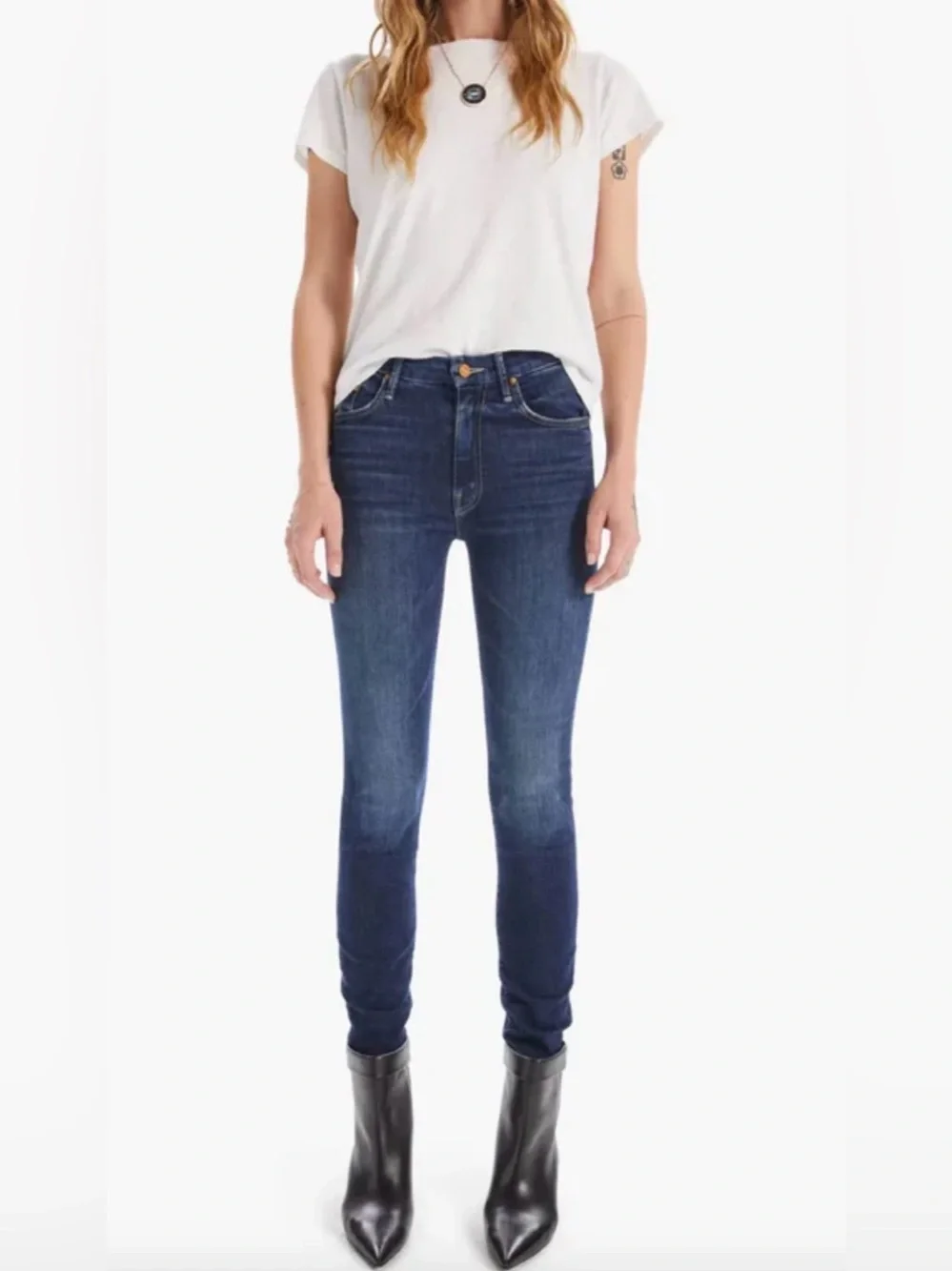MOTHER High Waisted Looker Skinny Jeans Teaming Up Blue Size 25